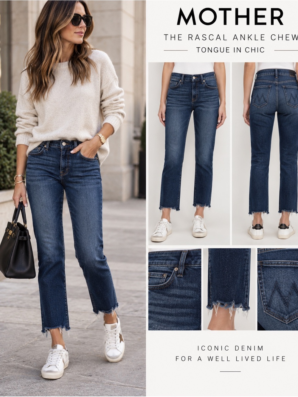 MOTHER The Rascal Ankle Chew Tongue in Chic Jeans Raw Hem Size 27